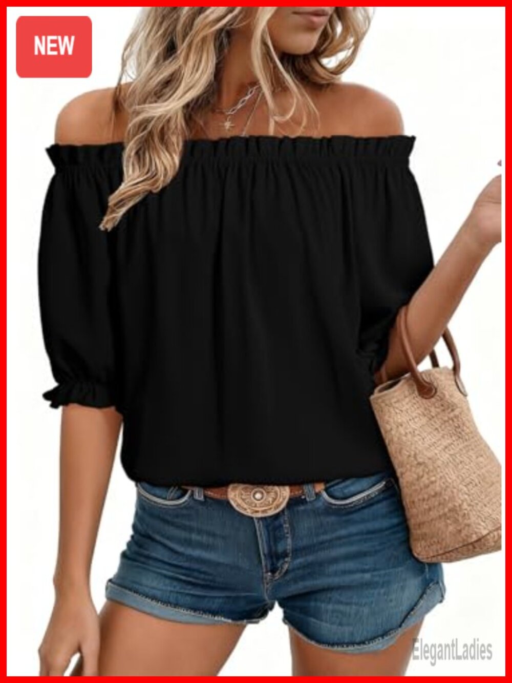 Off The Shoulder Puff Sleeve Blouse Dressy Casual Fashion T Shirt